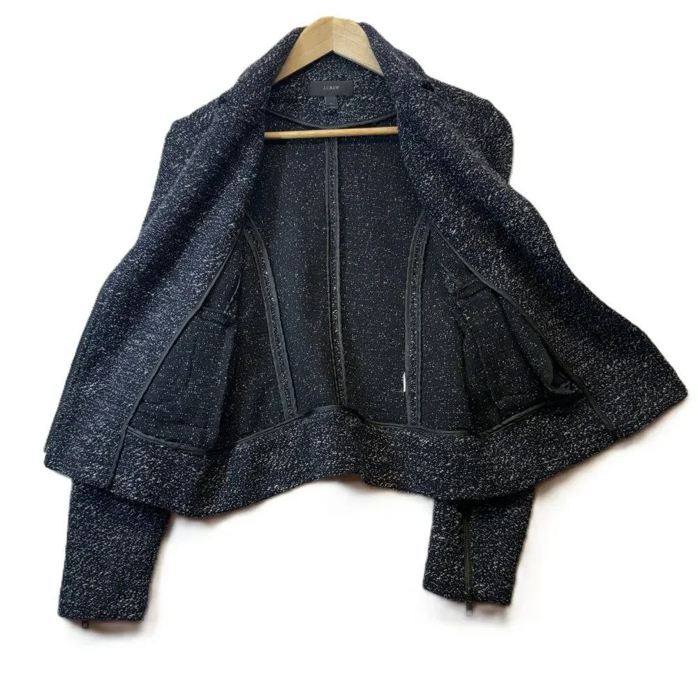 J.Crew Navy Speckled Knit Moto Jacket Asymmetrical Zip Wool Blend Size 4 Casual